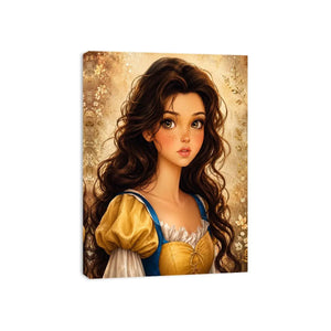 Whimsical princess portrait wall art with dreamy fairytale girl and soft storybook canvas print