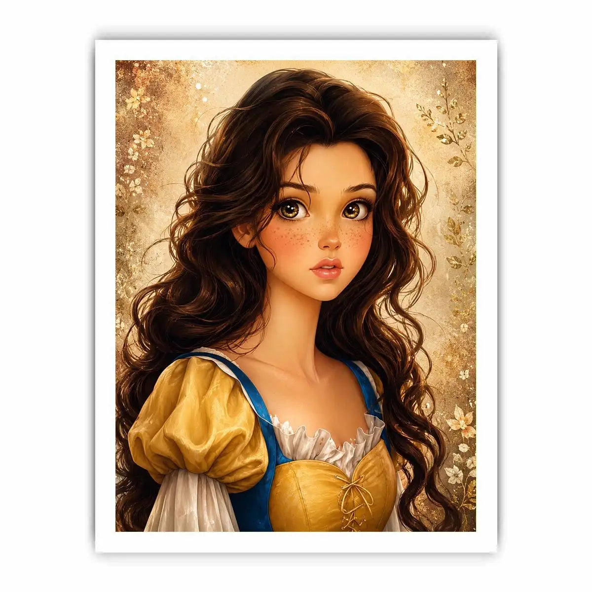 Whimsical princess portrait wall art with dreamy fairytale girl and soft storybook canvas print