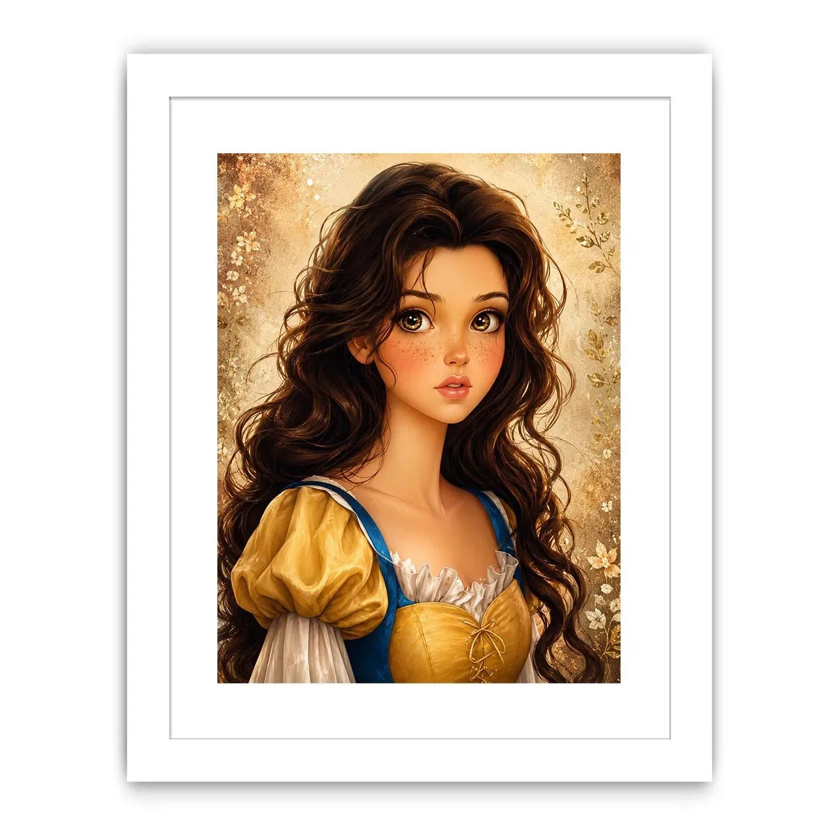 Whimsical princess portrait wall art with dreamy fairytale girl and soft storybook canvas print