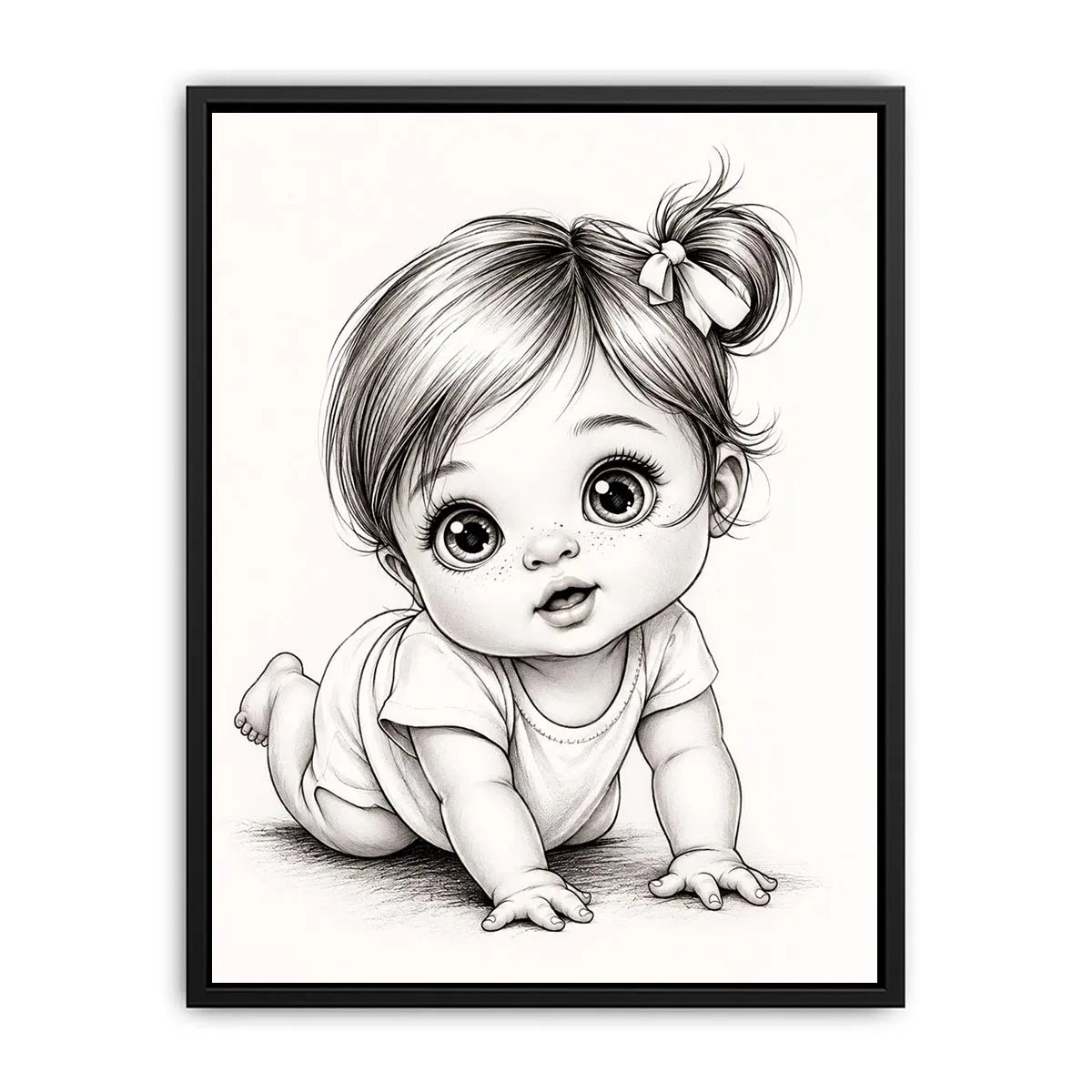 Cute baby sketch wall art with adorable cartoon baby portrait and minimalist nursery canvas print
