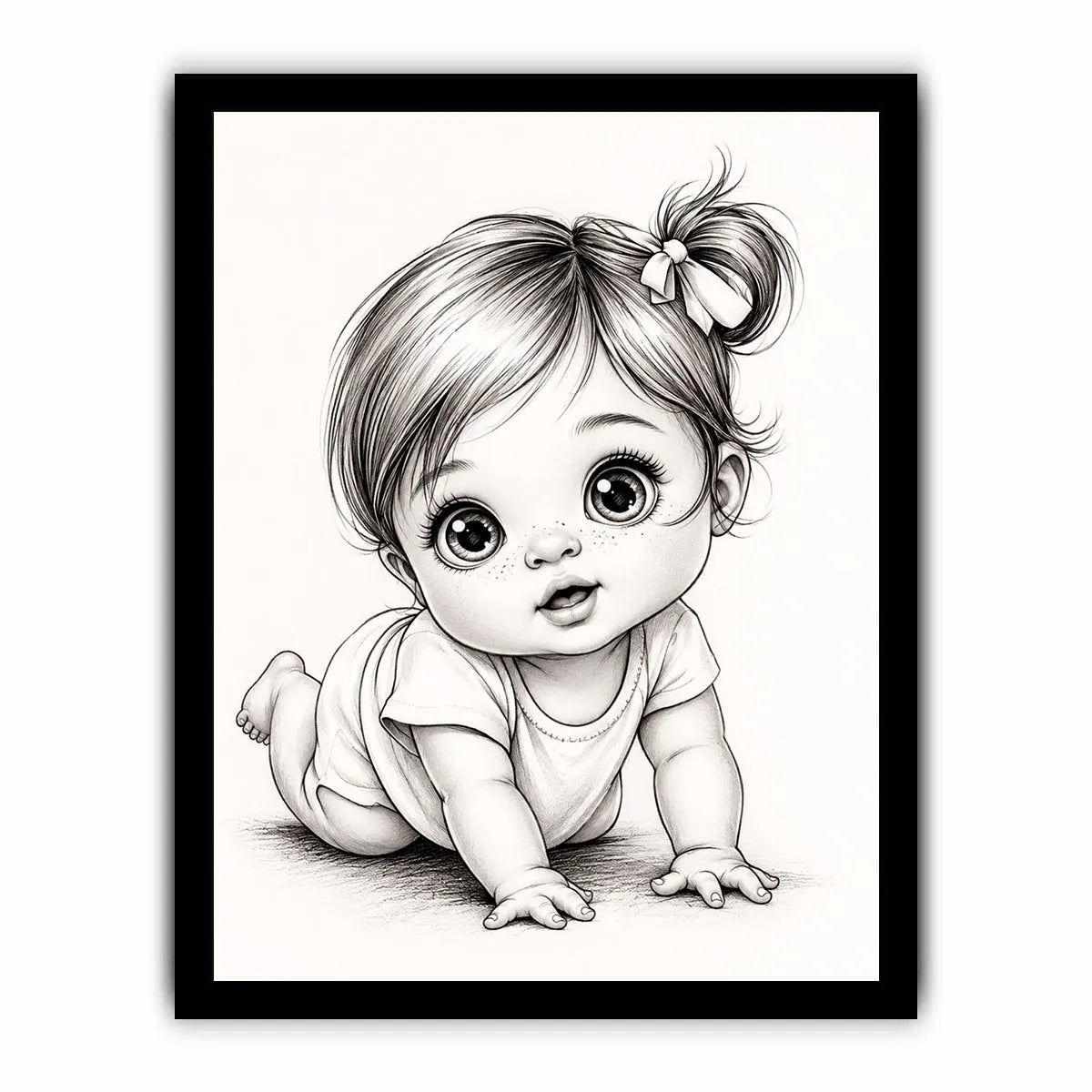 Cute baby sketch wall art with adorable cartoon baby portrait and minimalist nursery canvas print