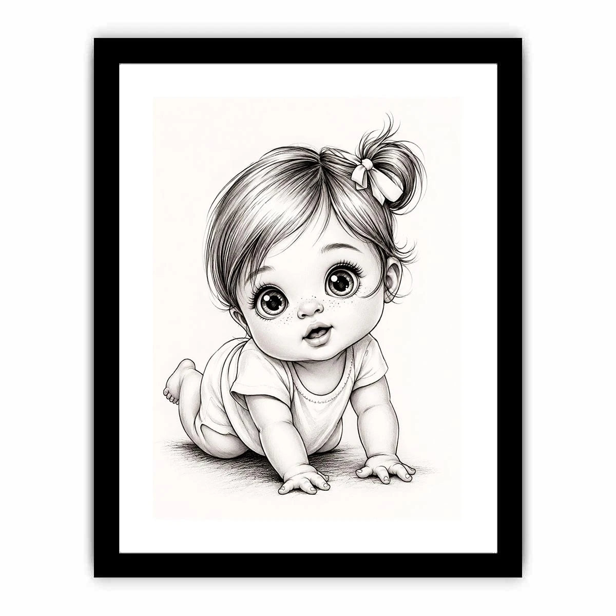 Cute baby sketch wall art with adorable cartoon baby portrait and minimalist nursery canvas print