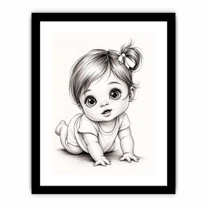 Cute baby sketch wall art with adorable cartoon baby portrait and minimalist nursery canvas print