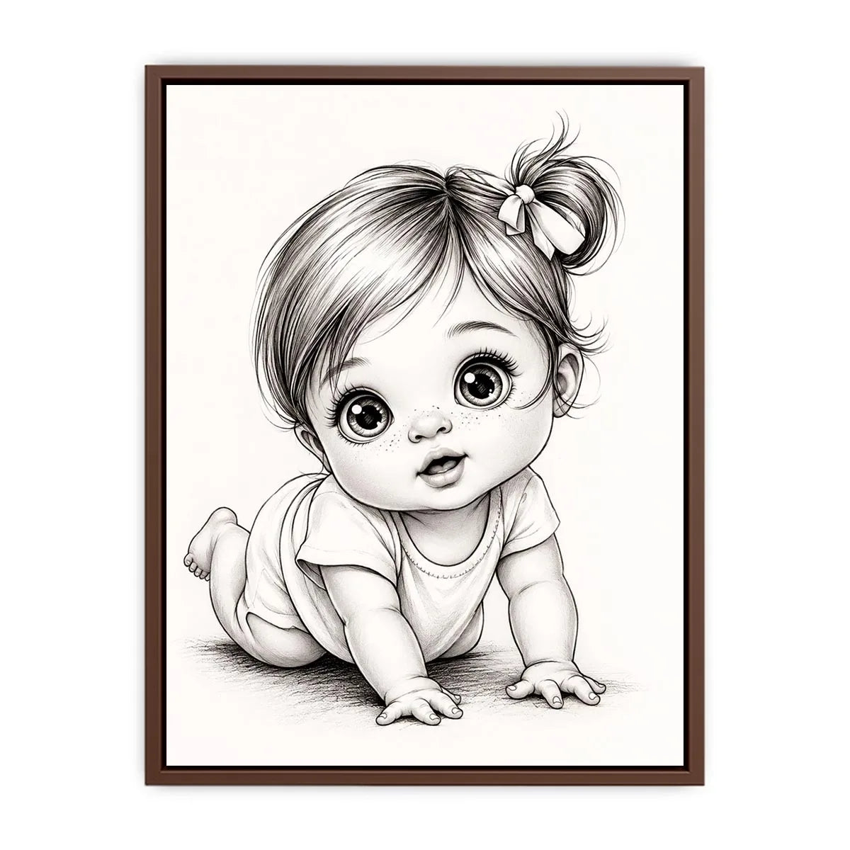 Cute baby sketch wall art with adorable cartoon baby portrait and minimalist nursery canvas print