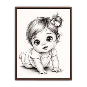 Cute baby sketch wall art with adorable cartoon baby portrait and minimalist nursery canvas print
