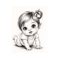 Cute baby sketch wall art with adorable cartoon baby portrait and minimalist nursery canvas print