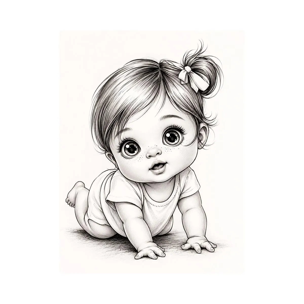 Cute baby sketch wall art with adorable cartoon baby portrait and minimalist nursery canvas print