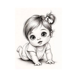 Cute baby sketch wall art with adorable cartoon baby portrait and minimalist nursery canvas print