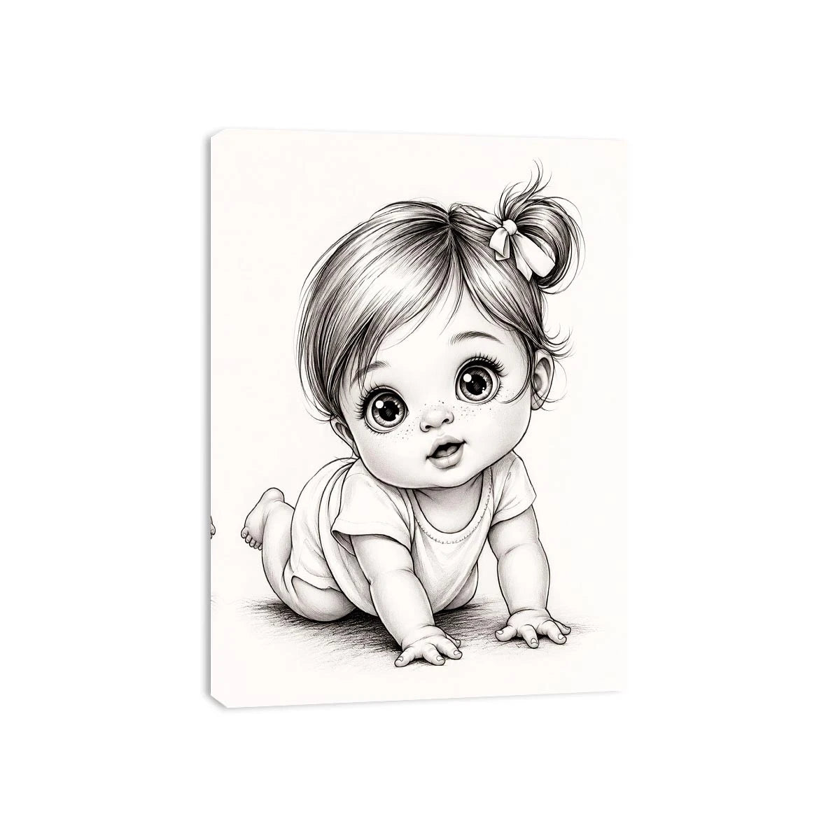 Cute baby sketch wall art with adorable cartoon baby portrait and minimalist nursery canvas print