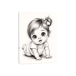 Cute baby sketch wall art with adorable cartoon baby portrait and minimalist nursery canvas print