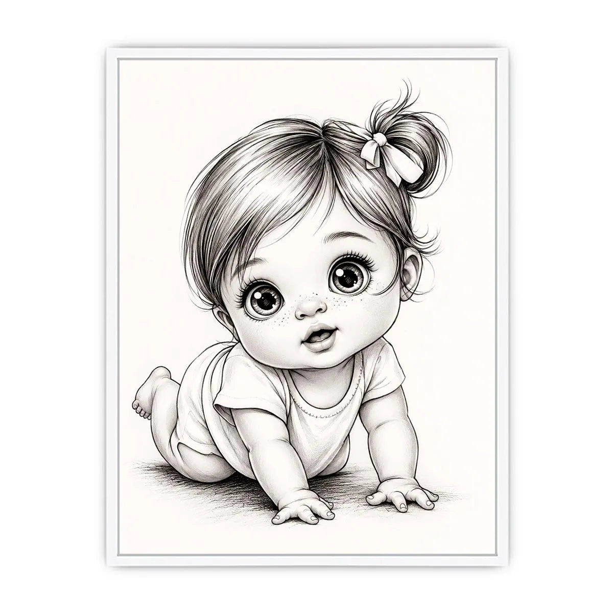 Cute baby sketch wall art with adorable cartoon baby portrait and minimalist nursery canvas print