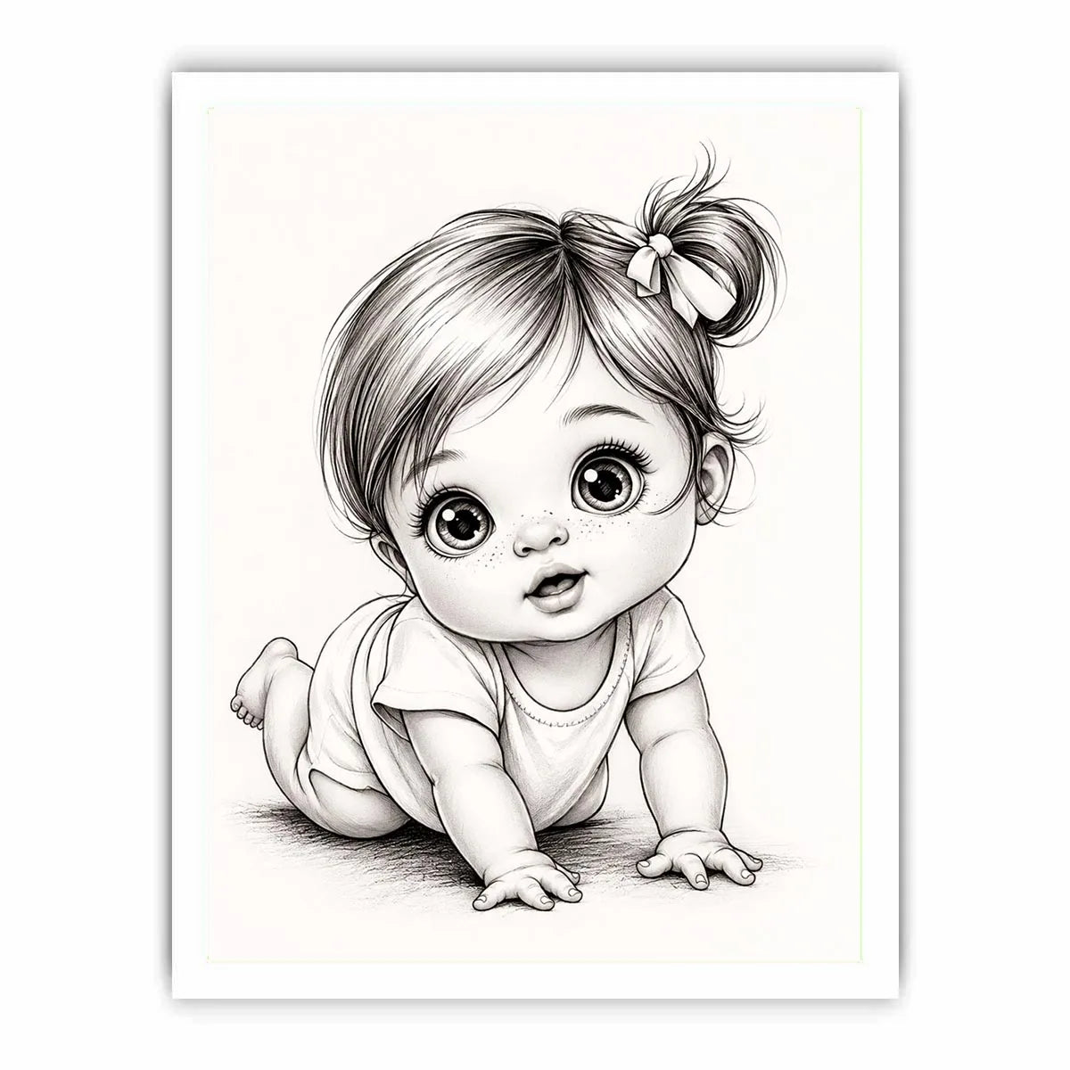 Cute baby sketch wall art with adorable cartoon baby portrait and minimalist nursery canvas print