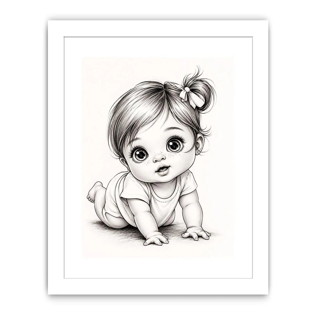 Cute baby sketch wall art with adorable cartoon baby portrait and minimalist nursery canvas print