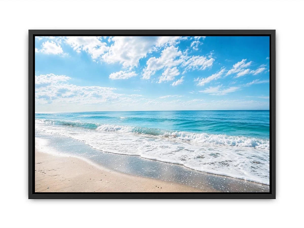 Serene ocean beach wall art with soft coastal waves and minimalist seaside canvas print