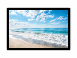 Serene ocean beach wall art with soft coastal waves and minimalist seaside canvas print