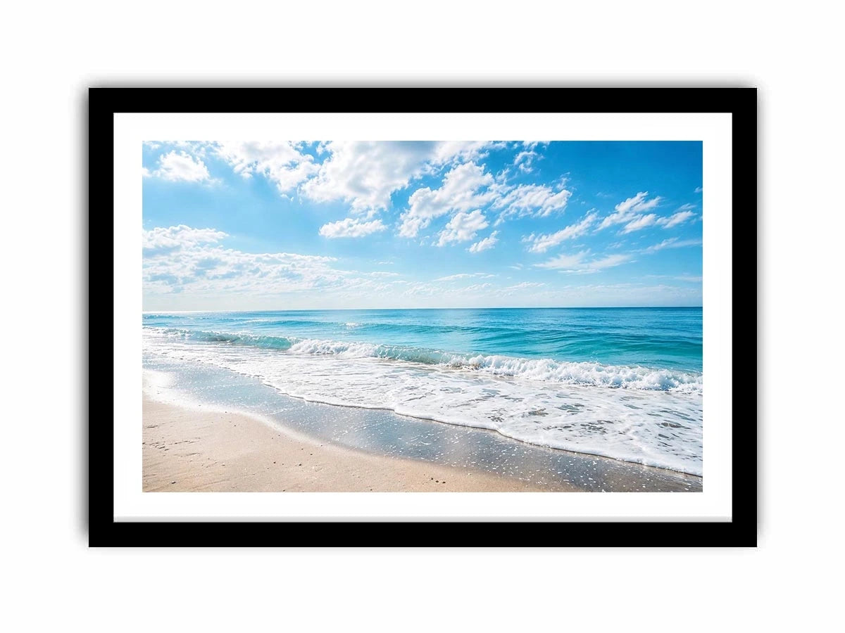Serene ocean beach wall art with soft coastal waves and minimalist seaside canvas print