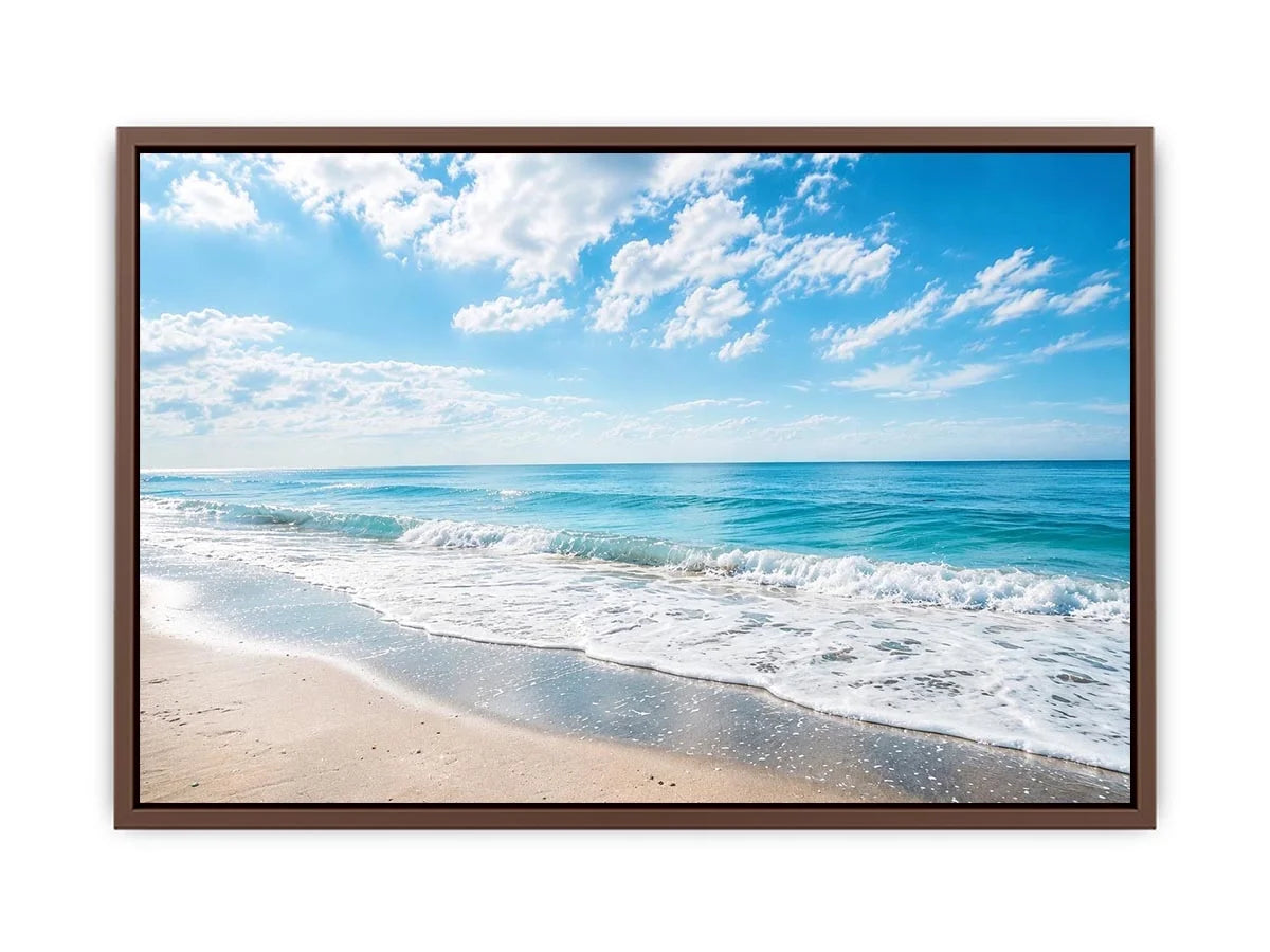 Serene ocean beach wall art with soft coastal waves and minimalist seaside canvas print