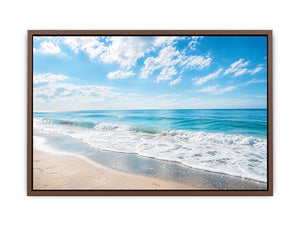 Serene ocean beach wall art with soft coastal waves and minimalist seaside canvas print