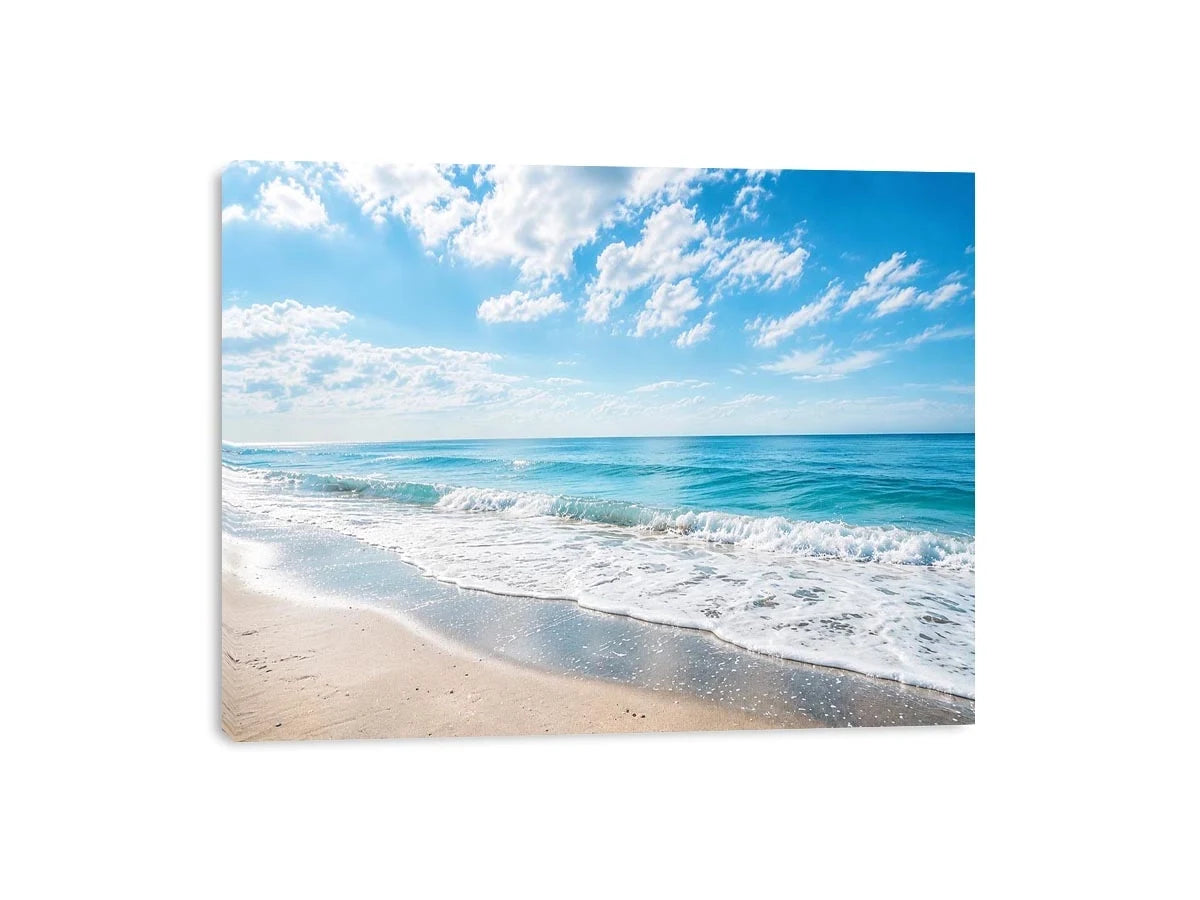 Serene ocean beach wall art with soft coastal waves and minimalist seaside canvas print