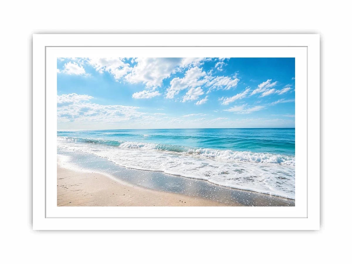 Serene ocean beach wall art with soft coastal waves and minimalist seaside canvas print