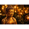Golden Buddha wall art with glowing zen meditation lights and peaceful spiritual canvas print