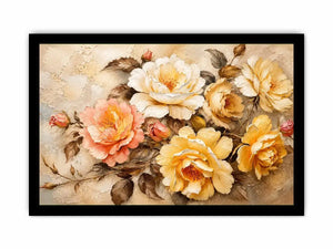 Vintage floral wall art with elegant roses and textured botanical canvas print