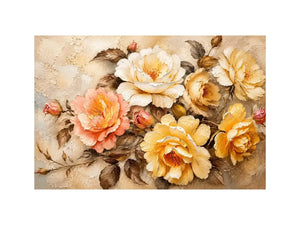 Vintage floral wall art with elegant roses and textured botanical canvas print
