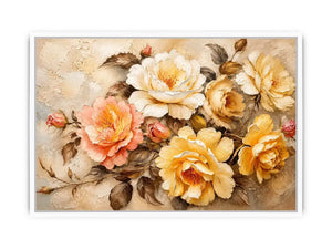 Vintage floral wall art with elegant roses and textured botanical canvas print