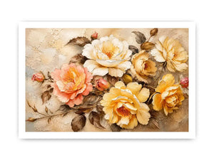Vintage floral wall art with elegant roses and textured botanical canvas print
