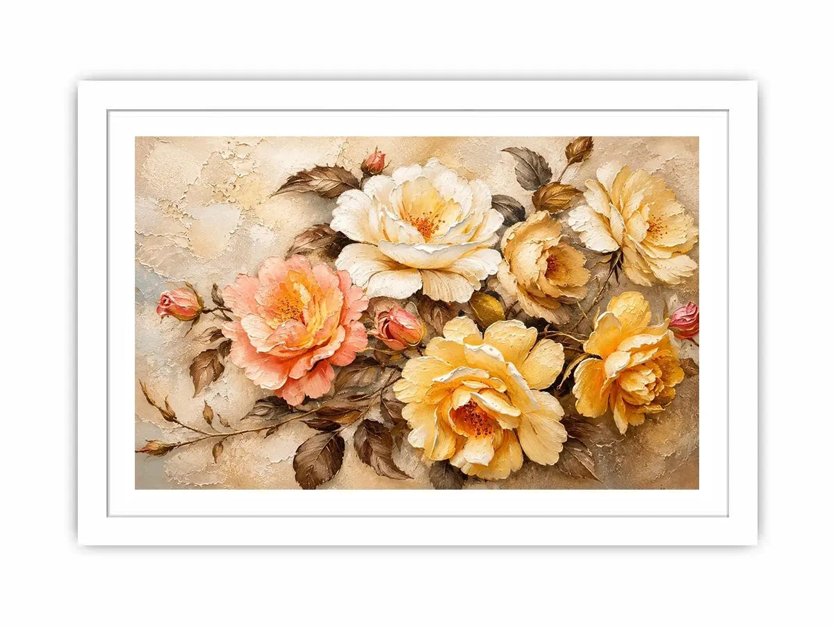Vintage floral wall art with elegant roses and textured botanical canvas print
