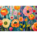 Colorful abstract floral wall art with vibrant modern botanical flowers and layered painterly textures