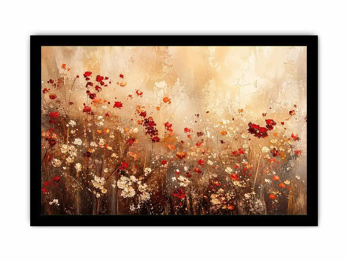 Abstract wildflower meadow canvas wall art with earthy floral textures and soft neutral luxury tones for modern interiors