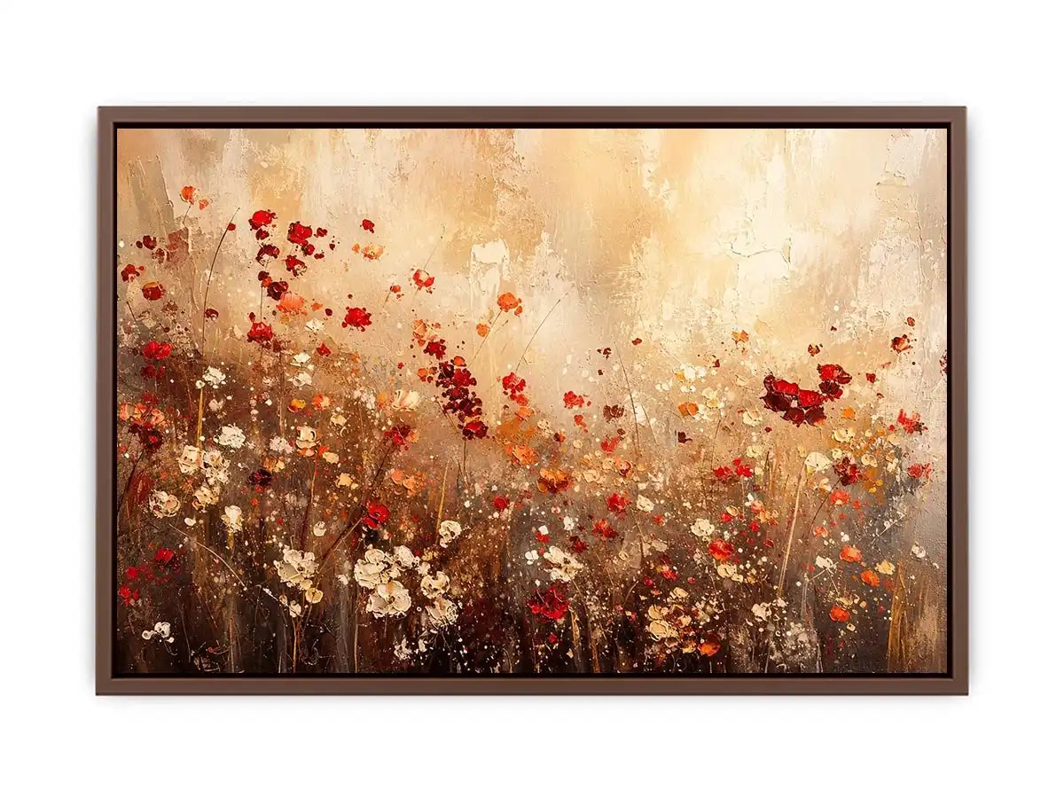 Abstract wildflower meadow canvas wall art with earthy floral textures and soft neutral luxury tones for modern interiors