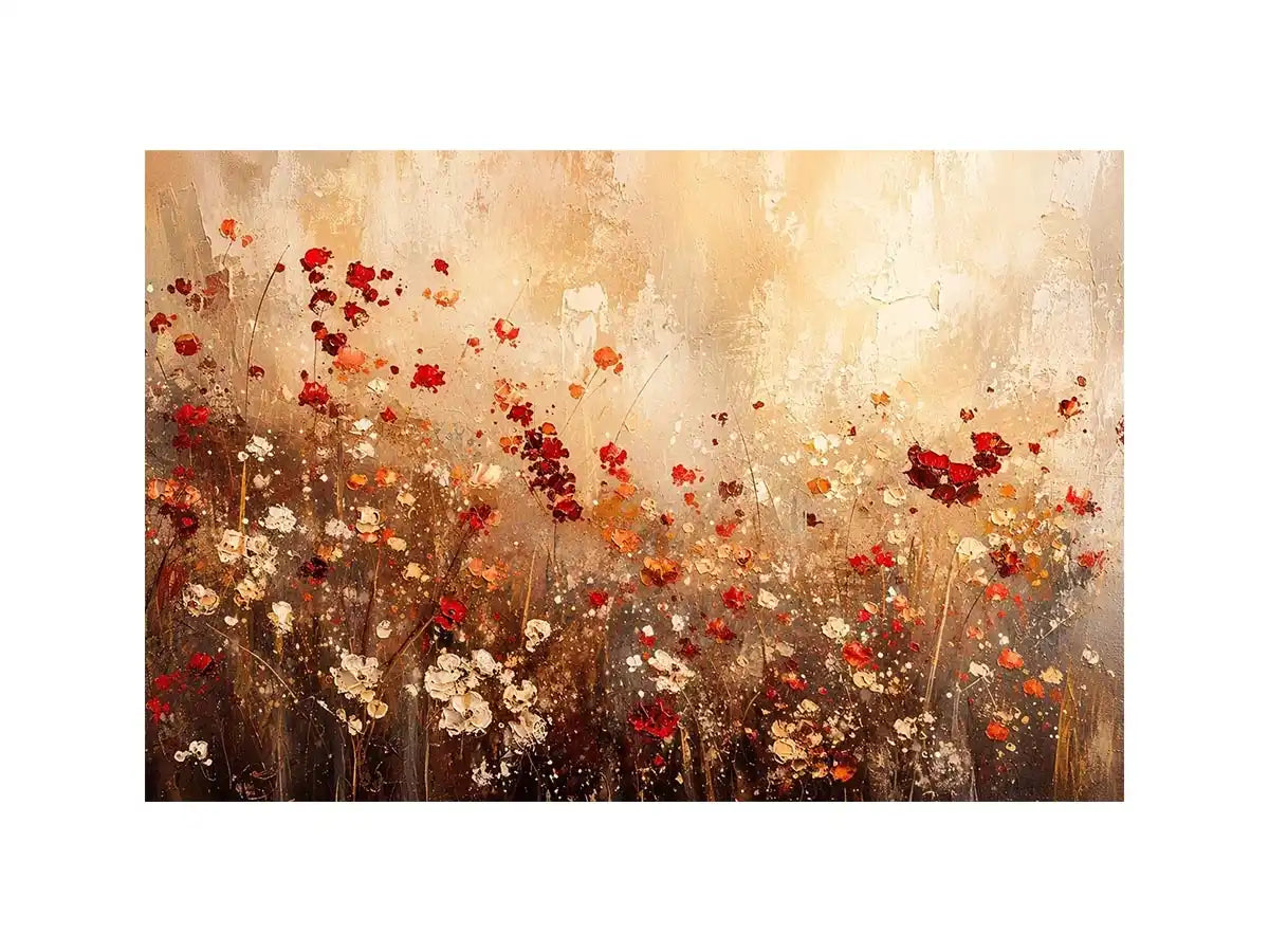 Abstract wildflower meadow canvas wall art with earthy floral textures and soft neutral luxury tones for modern interiors