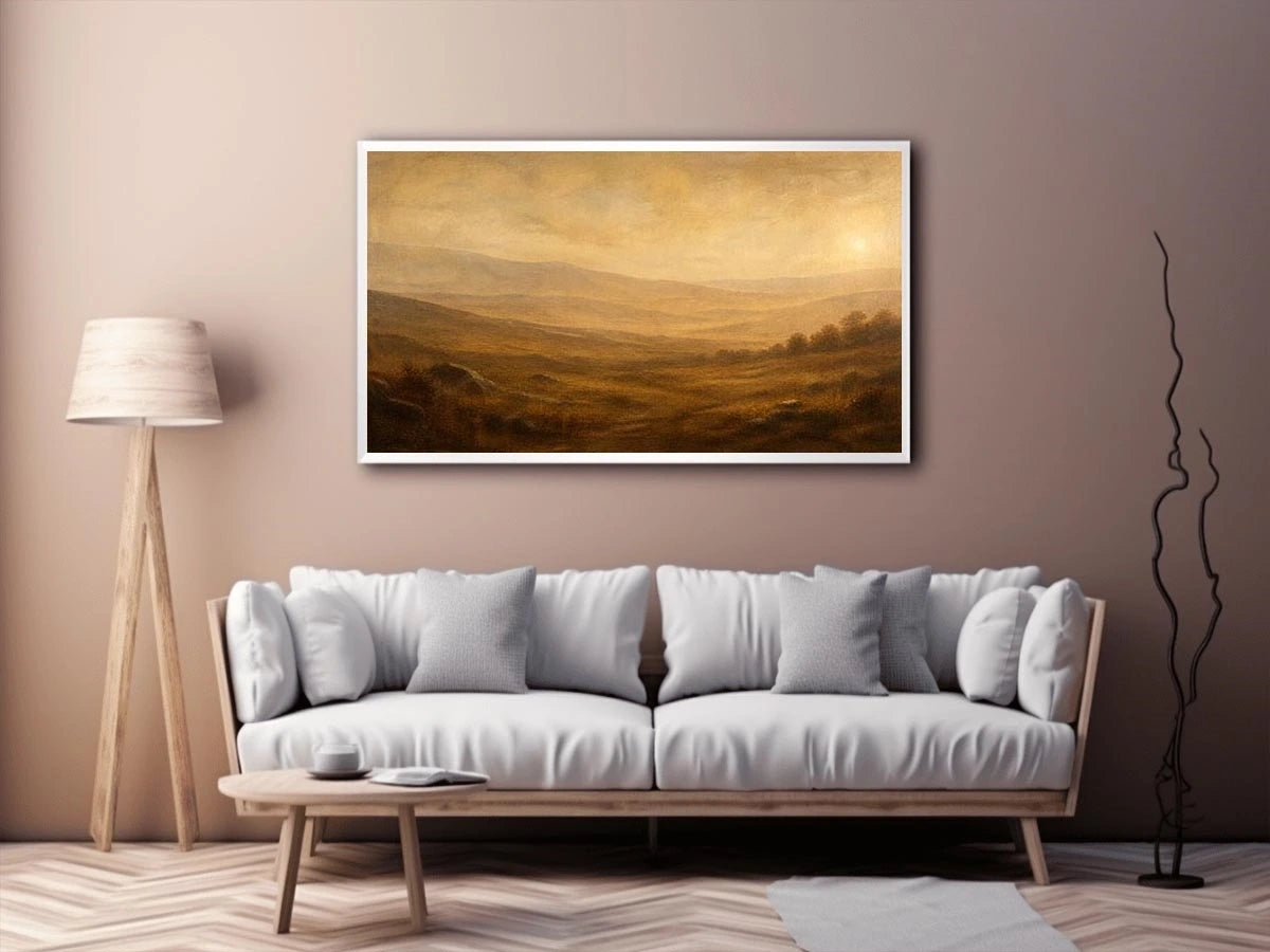 Minimalist neutral desert landscape wall art with soft earthy tones and airy modern abstract texture for luxury living room decor