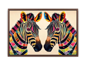 Colorful zebra pop art canvas featuring vibrant tribal patterns and bold modern abstract animal wall decor for luxury interiors
