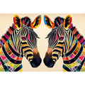 Colorful zebra pop art canvas featuring vibrant tribal patterns and bold modern abstract animal wall decor for luxury interiors