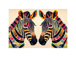 Colorful zebra pop art canvas featuring vibrant tribal patterns and bold modern abstract animal wall decor for luxury interiors