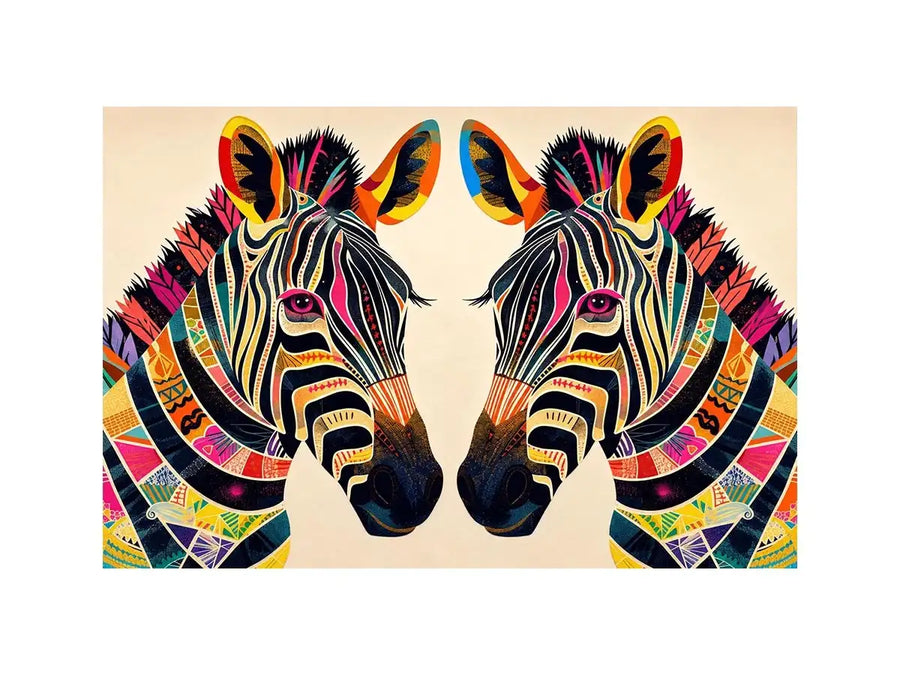 Colorful zebra pop art canvas featuring vibrant tribal patterns and bold modern abstract animal wall decor for luxury interiors