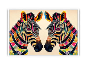 Colorful zebra pop art canvas featuring vibrant tribal patterns and bold modern abstract animal wall decor for luxury interiors