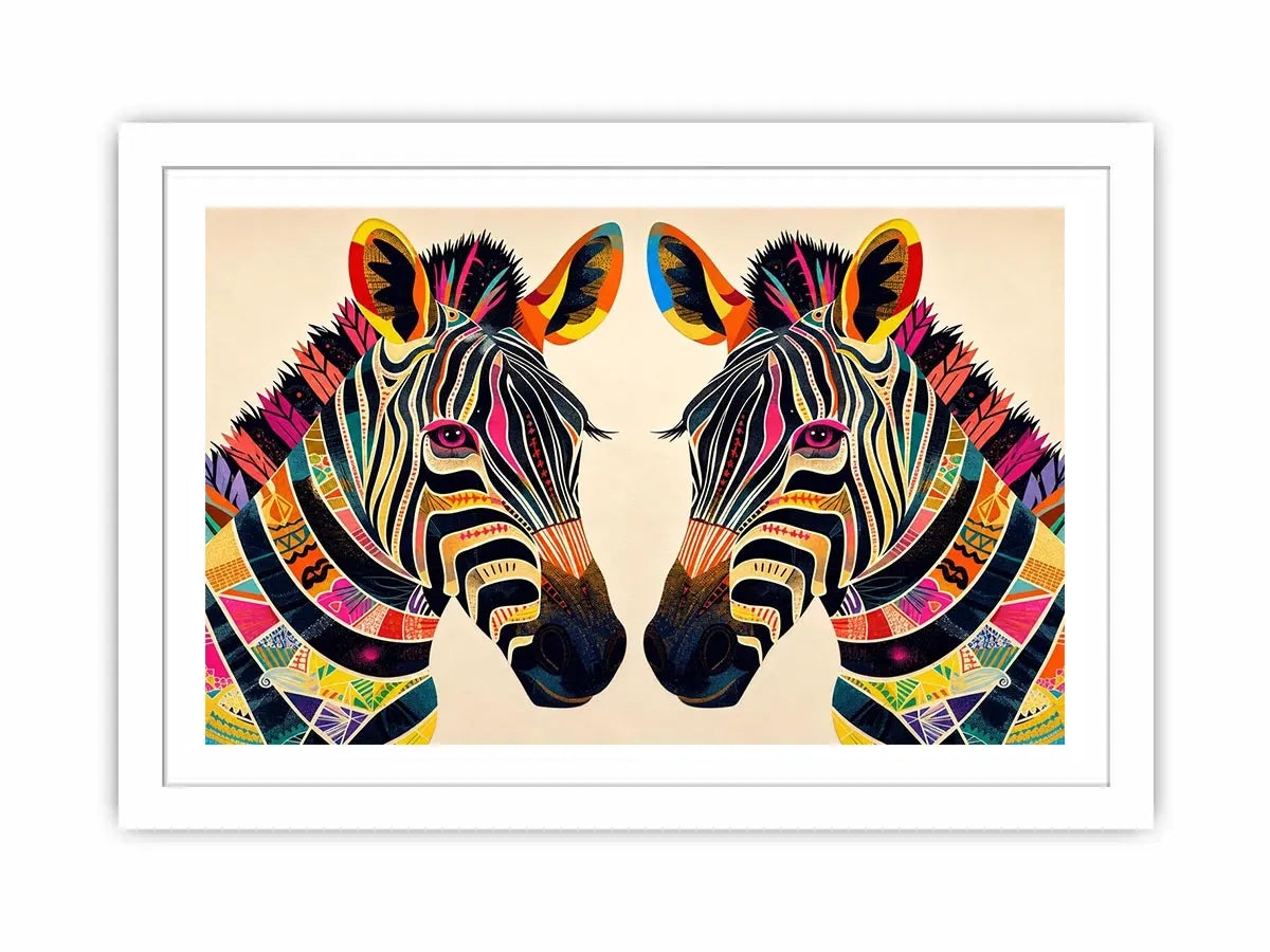 Colorful zebra pop art canvas featuring vibrant tribal patterns and bold modern abstract animal wall decor for luxury interiors