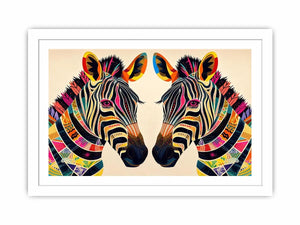 Colorful zebra pop art canvas featuring vibrant tribal patterns and bold modern abstract animal wall decor for luxury interiors