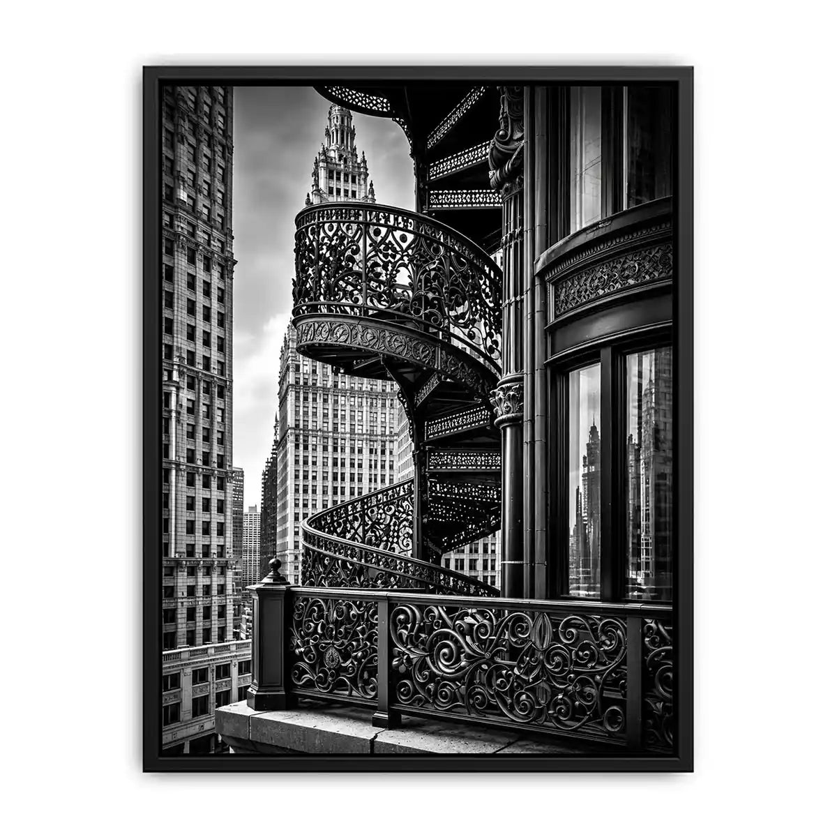 Black and white architectural cityscape canvas art for modern office and luxury living room decor.