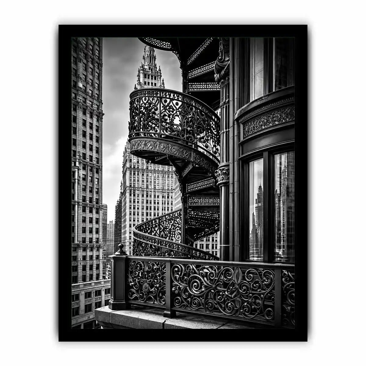Black and white architectural cityscape canvas art for modern office and luxury living room decor.
