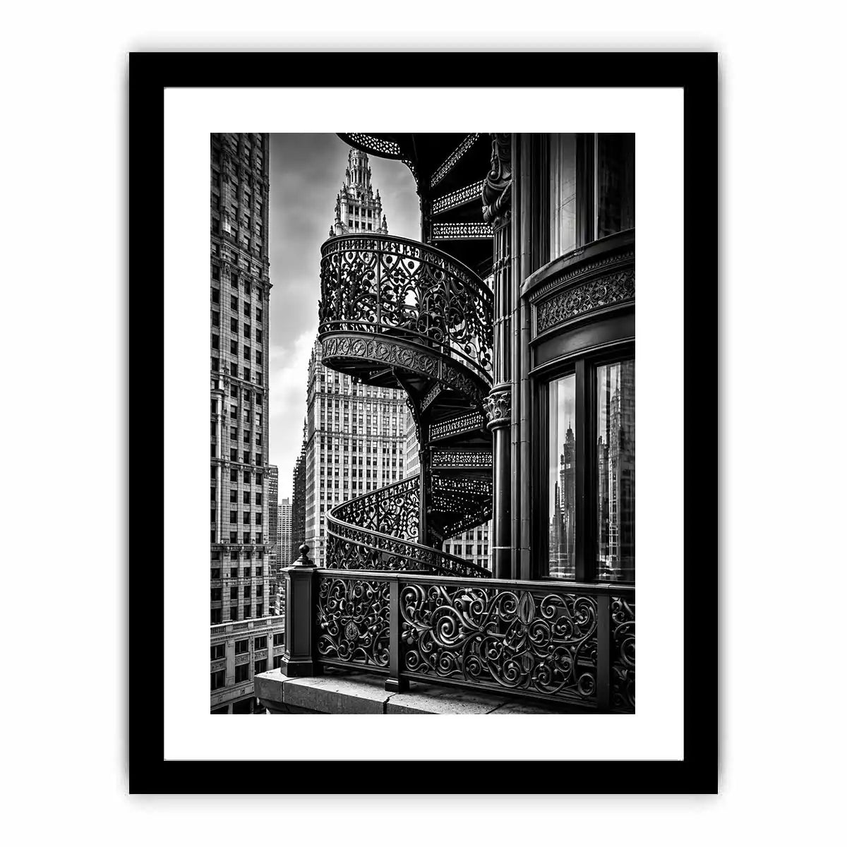 Black and white architectural cityscape canvas art for modern office and luxury living room decor.