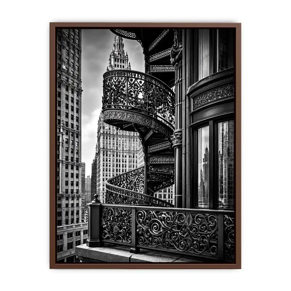 Black and white architectural cityscape canvas art for modern office and luxury living room decor.