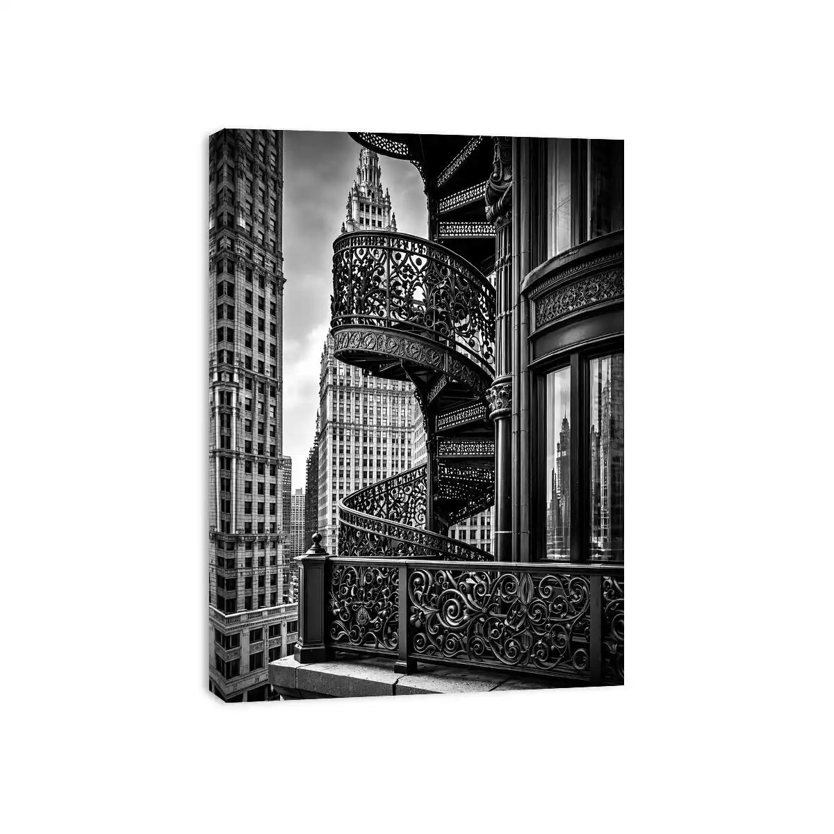 Black and white architectural cityscape canvas art for modern office and luxury living room decor.