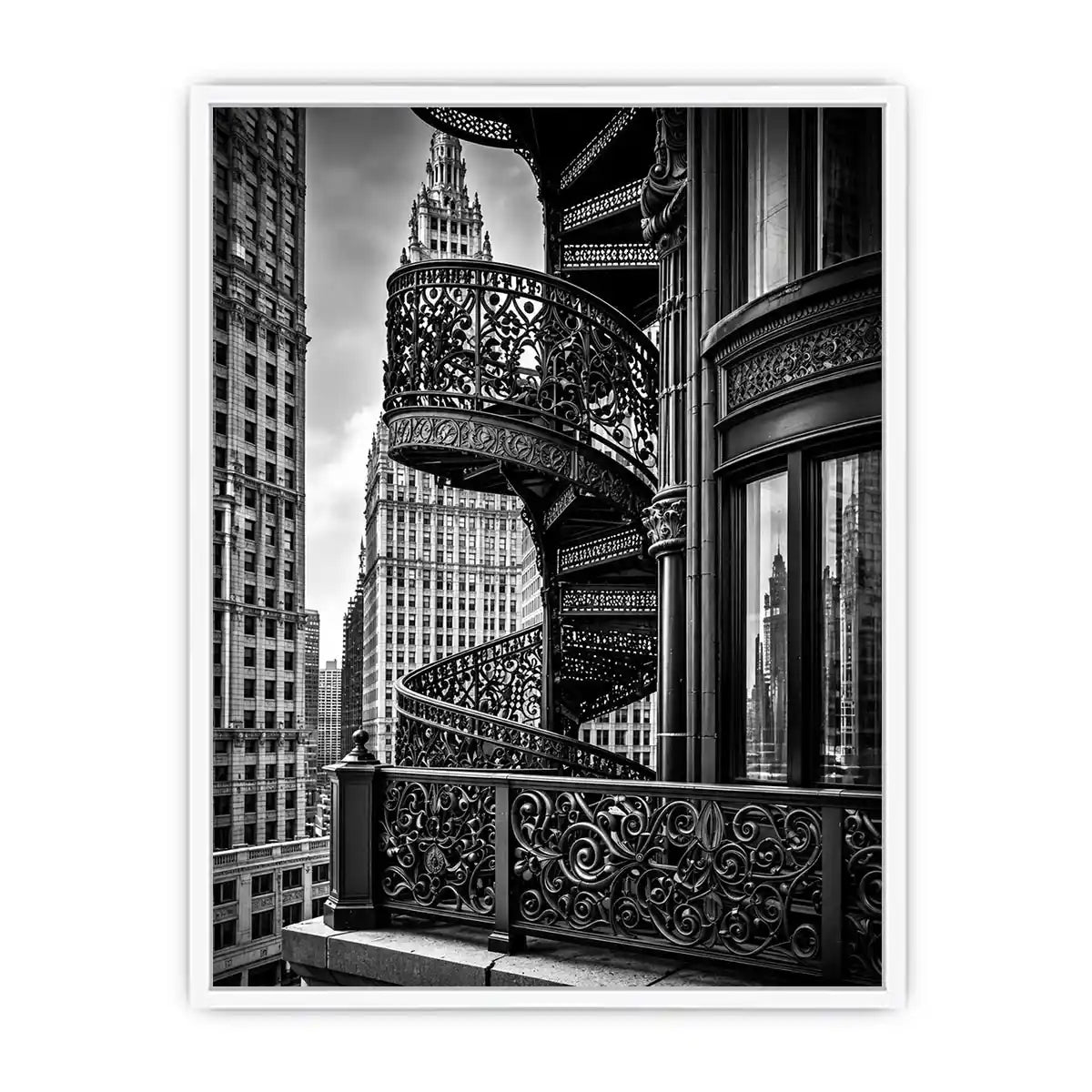 Black and white architectural cityscape canvas art for modern office and luxury living room decor.