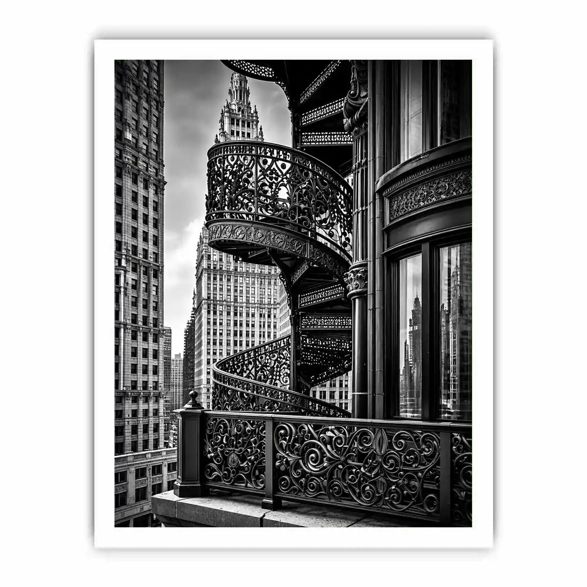 Black and white architectural cityscape canvas art for modern office and luxury living room decor.