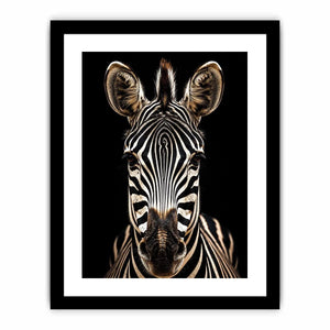 Black and white zebra portrait wall art with dramatic wildlife photography and minimalist safari aesthetic for modern decor